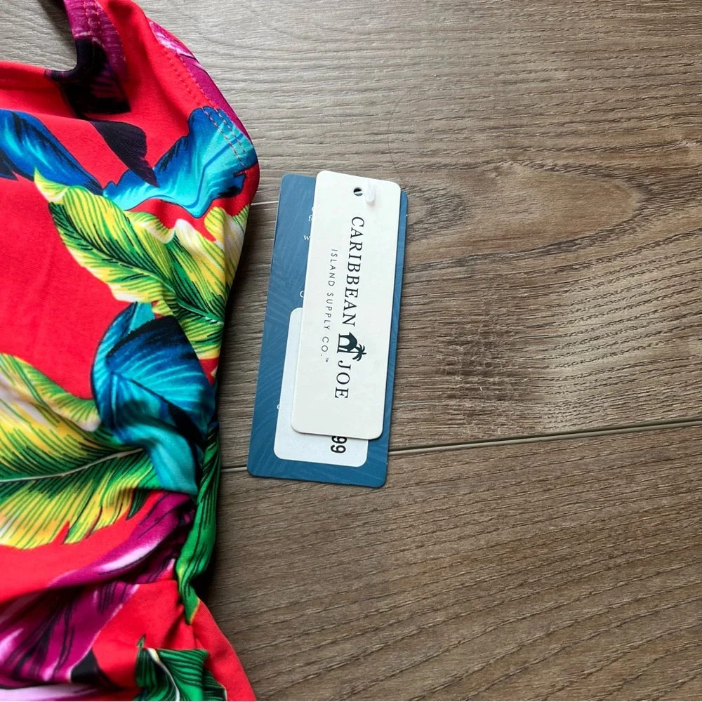 Caribbean Joe Women's Shirred One-Piece Swimsuit Floral Multicolor - Picture 3 of 7